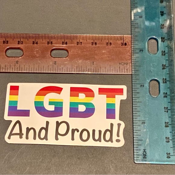 US SELLER Gloss LGBT And Proud Flag Ally Rainbow Sticker Pride Gay Rectangle - Picture 3 of 4